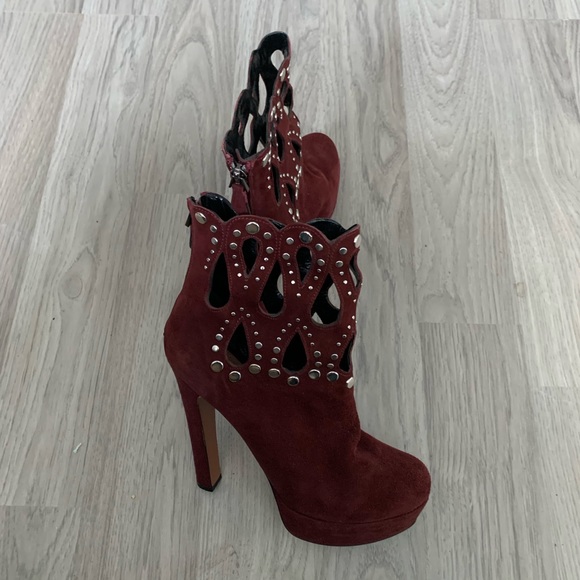 Alaia burgundy suede studded grommet rivet cutout - Picture 3 of 8
